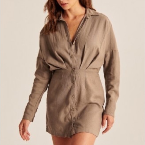 A&F Linen Shirt Dress in Terracotta - Picture 4 of 6